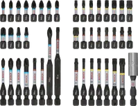 Conjunto de 44 pontas de chave de fendas de impacto Bosch PRO, codificadas por cores.