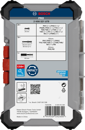 Conjunto de 44 pontas para chave de fendas de impacto Bosch PRO.