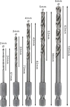 Conjunto de brocas helicoidais sextavadas Bosch PRO Metal HSS-G, 5 tamanhos.