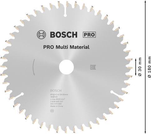 Lâmina de serra circular Bosch PRO Multi Material, 180 mm, 48 dentes.