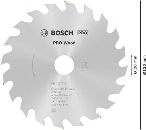 Lâmina de serra circular Bosch PRO Wood, com 130 mm de diâmetro.
