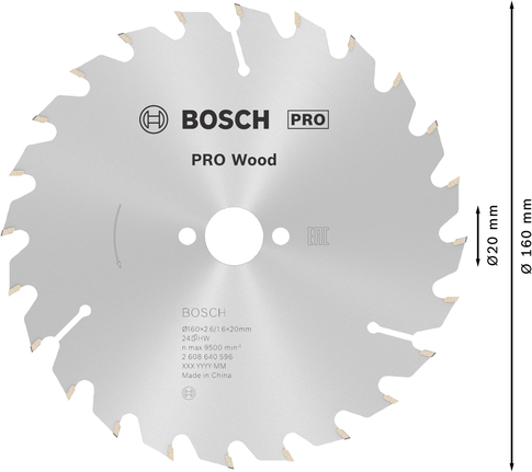 Lâmina de serra circular Bosch PRO Wood 160 mm T24 para madeira.