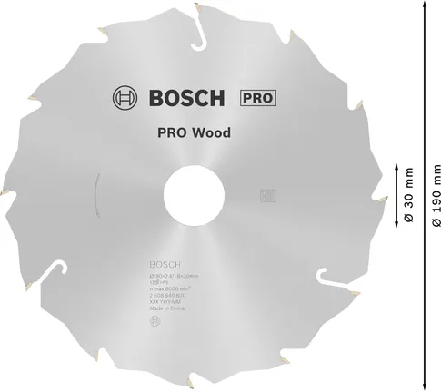 Lâmina de serra circular Bosch PRO Wood 190 mm T12.