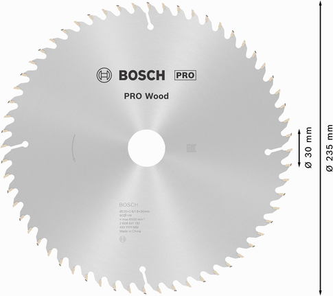 Lâmina de serra circular Bosch PRO Wood 235 mm T60 para cortes precisos.