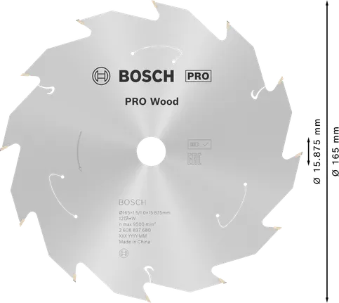 Lâmina de serra circular sem fio Bosch PRO Wood 165 mm T12.