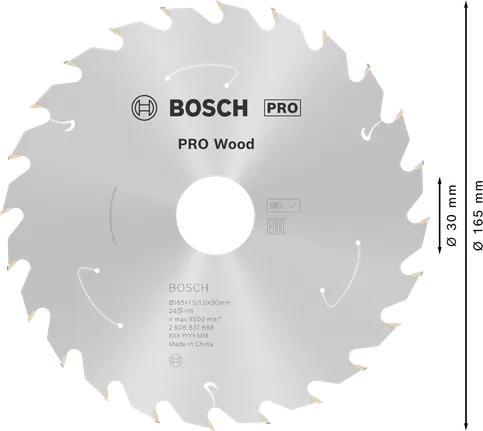 Lâmina de serra circular Bosch PRO Wood 165 mm T24 para serras sem fio.