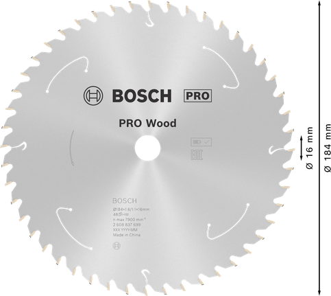 Lâmina de serra circular sem fio Bosch PRO Wood 184 mm T48.