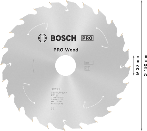 Lâmina de serra circular Bosch PRO Wood, 190 mm T24.