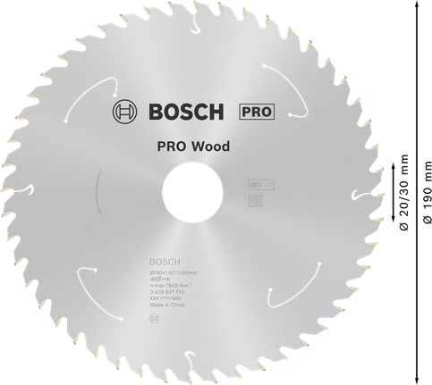 Lâmina de serra circular sem fio Bosch PRO Wood 190 mm T48.