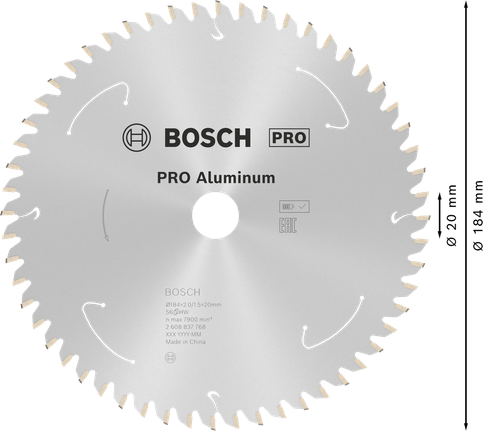 Lâmina de serra circular em alumínio Bosch PRO, 184 mm, 56 dentes.