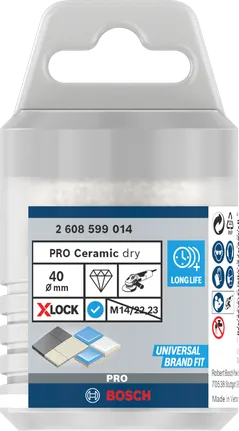 Cortador de núcleo a seco Bosch PRO para cerâmica, 40 mm, com encaixe X-Lock.
