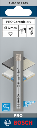 Broca seca Bosch PRO Ceramic de 6 mm.