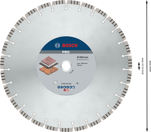 Disco diamantado Bosch PRO Stone 400 mm para corte de pedra.