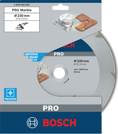 Disco de corte diamantado Bosch PRO Marble 230×22,23 mm.