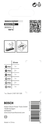 Conjunto de 8 pontas de chave de fendas Bosch PRO Impact de 25 mm.