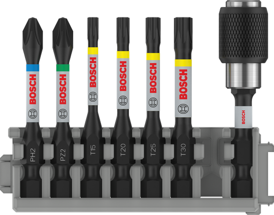 Conjunto de impacto Bosch PRO com suporte para brocas de troca rápida.