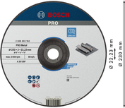 Disco de corte Bosch PRO com liga metálica 230 x 3 x 22,23 mm.
