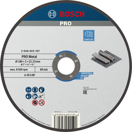 Disco de corte Bosch PRO com liga metálica, 180 x 3 mm.