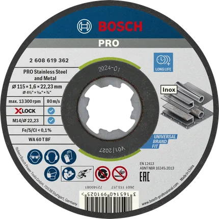 Disco de corte Bosch PRO para aço inoxidável e metal X-Lock.