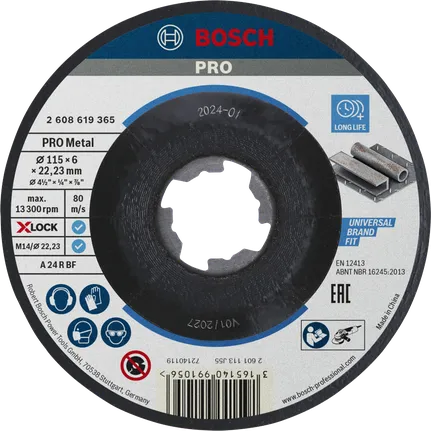 Disco de desbaste Bosch PRO com liga metálica, X-Lock 115 mm.