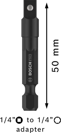 Adaptador de encaixe Bosch PRO 1/4" com ligação esférica, 50 mm.