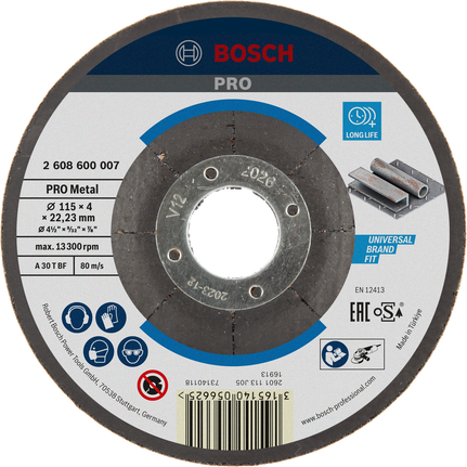 Disco de desbaste Bosch PRO com liga metálica, 115 x 4 mm.