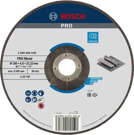 Disco de desbaste Bosch PRO com liga metálica, 180 x 4,8 x 22,23 mm.