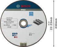 Disco de corte Bosch PRO com liga metálica 230x3x22,23 mm.