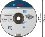 Disco de desbaste Bosch PRO em aço inoxidável, 230 mm.