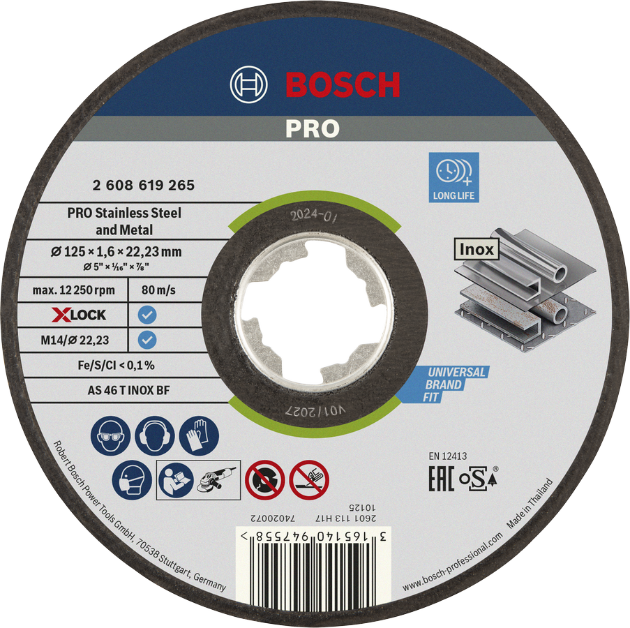 Disco de corte Bosch PRO aço inoxidável X-Lock 125 mm.