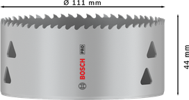 Serra copo multimaterial Bosch PRO com rosca de 111 mm.