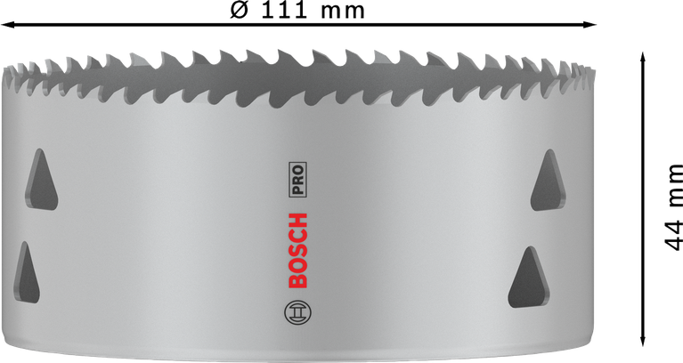 Serra copo multimaterial Bosch PRO com rosca de 111 mm.