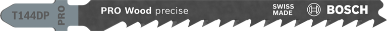 Lâmina de serra tico-tico Bosch PRO Wood precisa T144DP para cortes limpos em madeira.