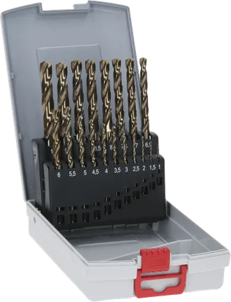 Conjunto de brocas helicoidais Bosch PRO HSS-Co em aço inoxidável, 19 peças.