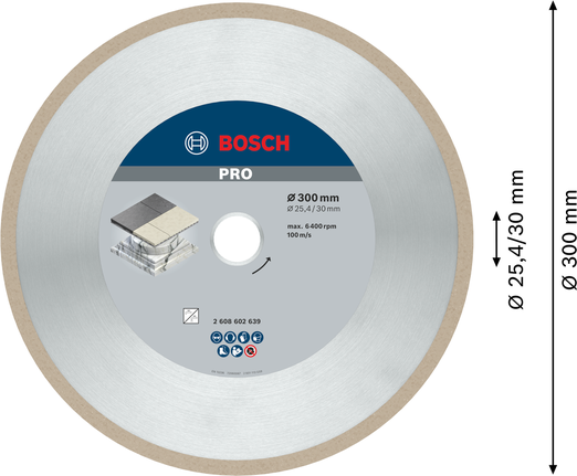 Disco diamantado cerâmico Bosch PRO 300 mm para corte de azulejos.