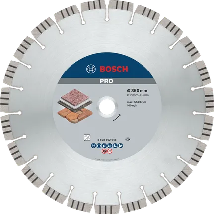 Disco diamantado Bosch PRO Stone, 350 mm para lapidação de pedra.