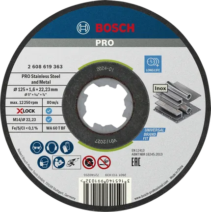Disco de corte Bosch PRO para aço inoxidável e metal X-Lock 125 mm.