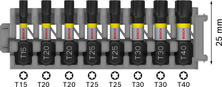 Conjunto de brocas de impacto Bosch PRO Torx T15–T40, 8 peças, 25 mm.