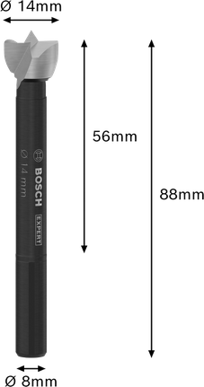 Broca Bosch EXPERT Wood Forstner de 14 mm para perfuração precisa em madeira.
