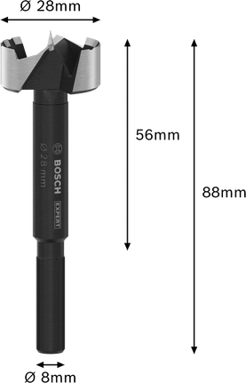 Broca Bosch EXPERT Wood Forstner de 28 mm para perfuração precisa em madeira.