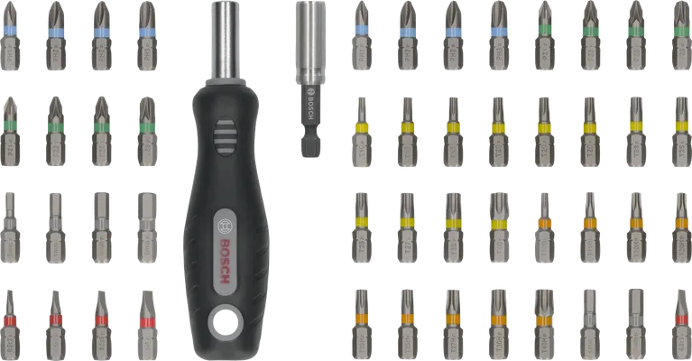 Conjunto de pontas de chave de fendas extra dura Bosch com 6 x 50 peças para exposição.