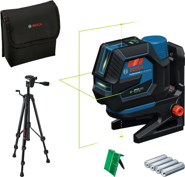 Ferramenta de nivelamento a laser Bosch GCL 12V-50 verde com tripé.