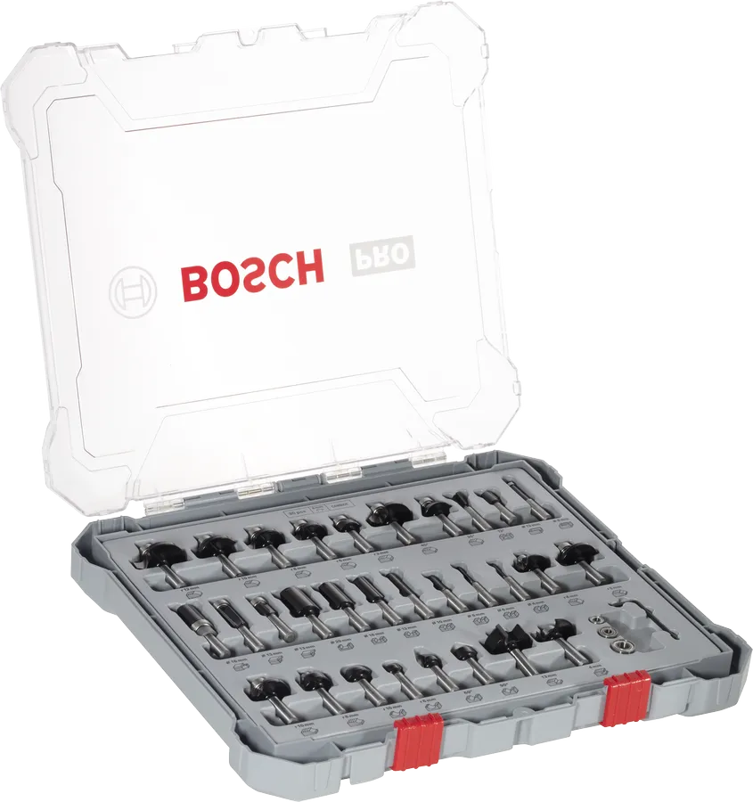 Conjunto misto de brocas para tupia Bosch PRO, haste de 8 mm, 30 peças.