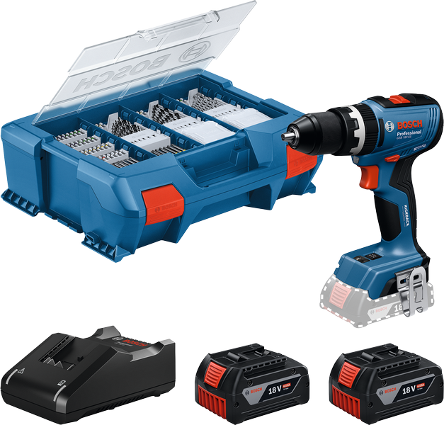 Conjunto de berbequins Bosch GSB 18V-65 com baterias e estojo.