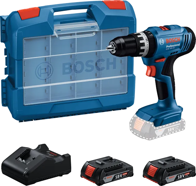 Kit de berbequim sem fio Bosch GSB 18V-25 com 2 baterias de 2 Ah.