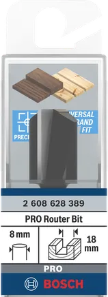 Fresa reta para tupia Bosch PRO de 8 mm e 18 mm.