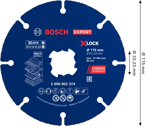 Disco de corte de carboneto multimaterial Bosch EXPERT 115 mm X-Lock.