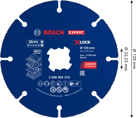 Disco de corte de carboneto multimaterial Bosch EXPERT 125 mm X-Lock.