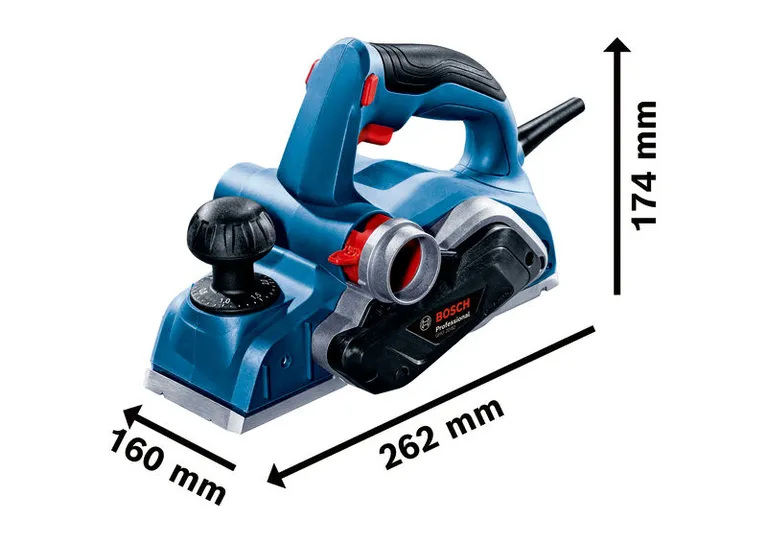 Plaina Bosch GHO 20-82 com profundidade de aplainamento de 2 mm.