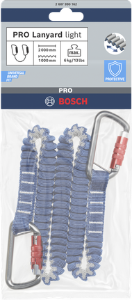 Luz Bosch PRO com cordão de segurança de 6 kg e 2 mosquetões.